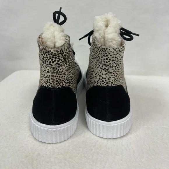 AQUA Womens Mini Pony Dots Beige Faux Fur Platform Hi Top Sneakers sz 8 NWT - Picture 8 of 11